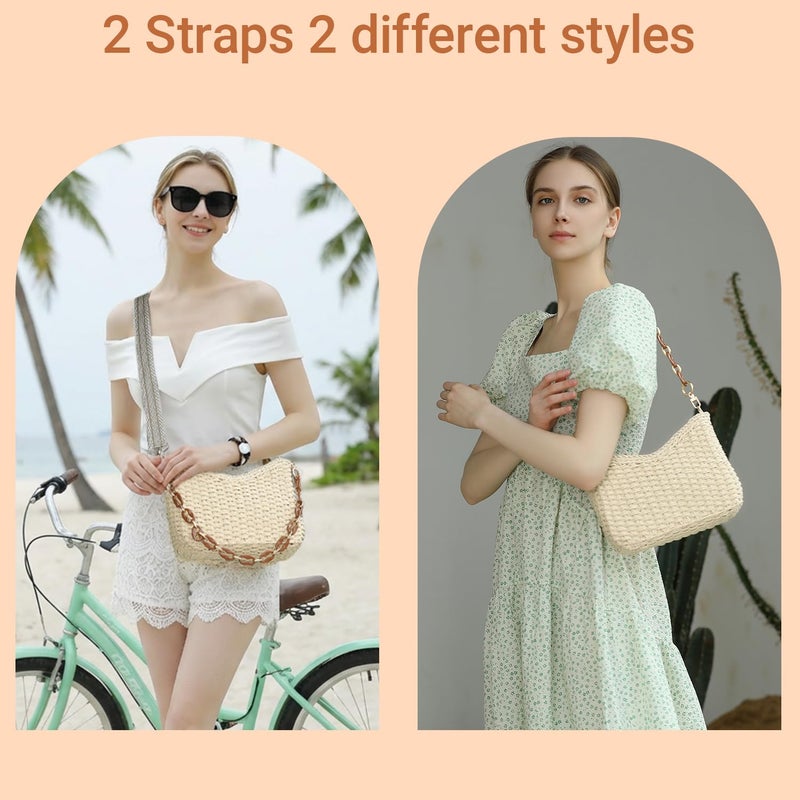 Herald Small Summer Crossbody Bags for Women, Beach Handmade Straw Woven Pocketbooks Handbag Shoulder Purse (Beige) - Image 4