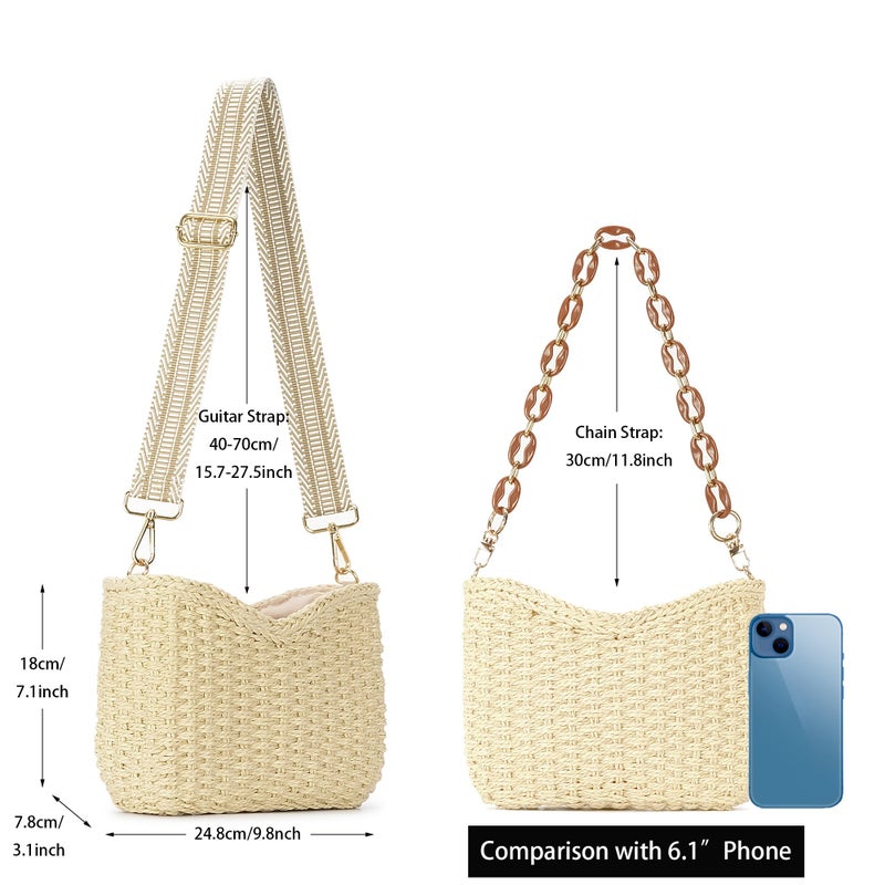 Herald Small Summer Crossbody Bags for Women, Beach Handmade Straw Woven Pocketbooks Handbag Shoulder Purse (Beige) - Image 5