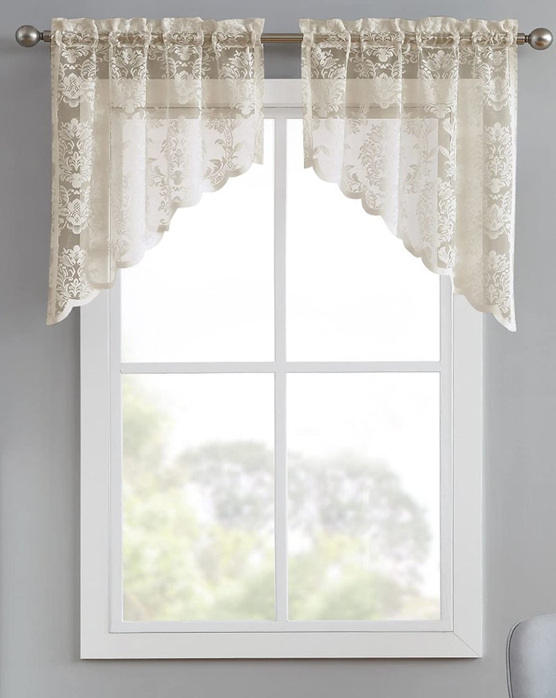 LinenZone Lace Kitchen Swags. Lace Window Treatment for Kitchen or Small Window. Swags Can Be Combined with Matching Tiers or Valance for a Charming Farmhouse Look. (Fiona 30 x 38 Linen) - Image 2