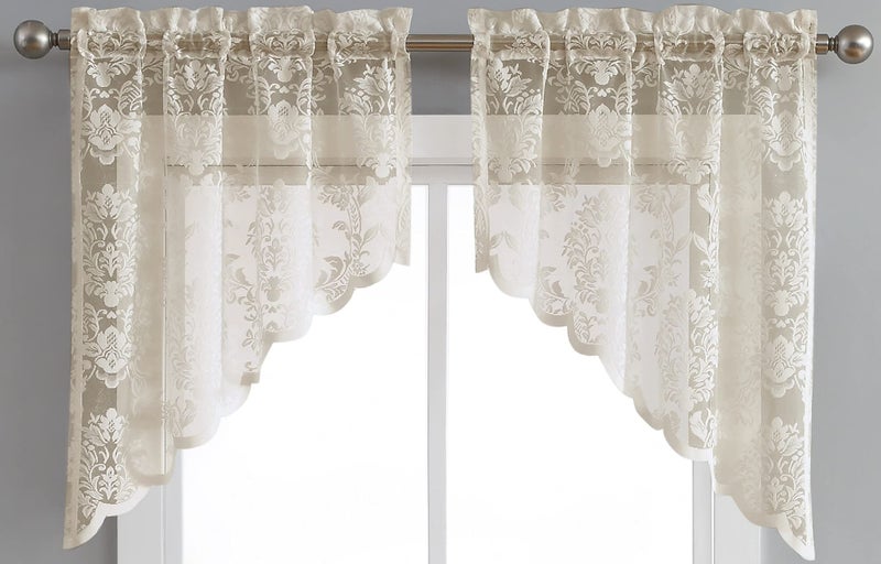 LinenZone Lace Kitchen Swags. Lace Window Treatment for Kitchen or Small Window. Swags Can Be Combined with Matching Tiers or Valance for a Charming Farmhouse Look. (Fiona 30 x 38 Linen) - Image 3