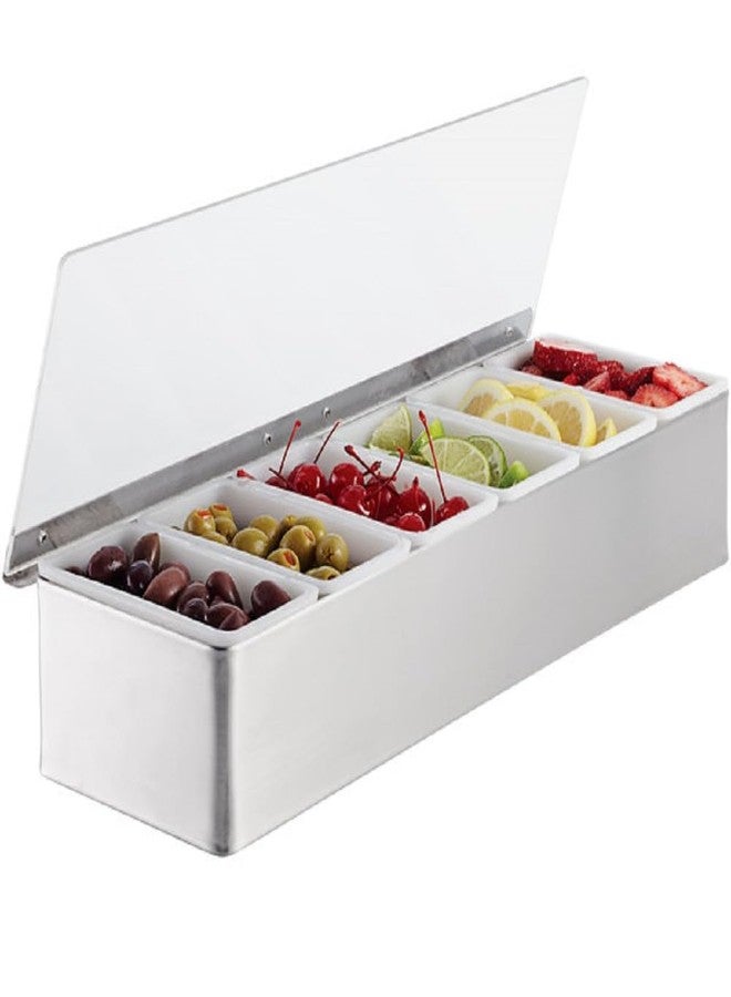 TrueCraftware- 6 Compartment Condiment Dispenser Garnish Tray Bar Caddy Stainless Steel Body with Acrylic Hinged White Color Lid- Condiment Server Caddy Bar Garnish Holder Bar - Image 4