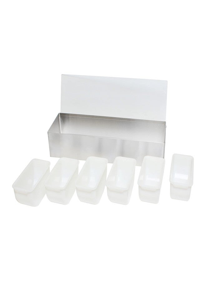 TrueCraftware- 6 Compartment Condiment Dispenser Garnish Tray Bar Caddy Stainless Steel Body with Acrylic Hinged White Color Lid- Condiment Server Caddy Bar Garnish Holder Bar - Image 3