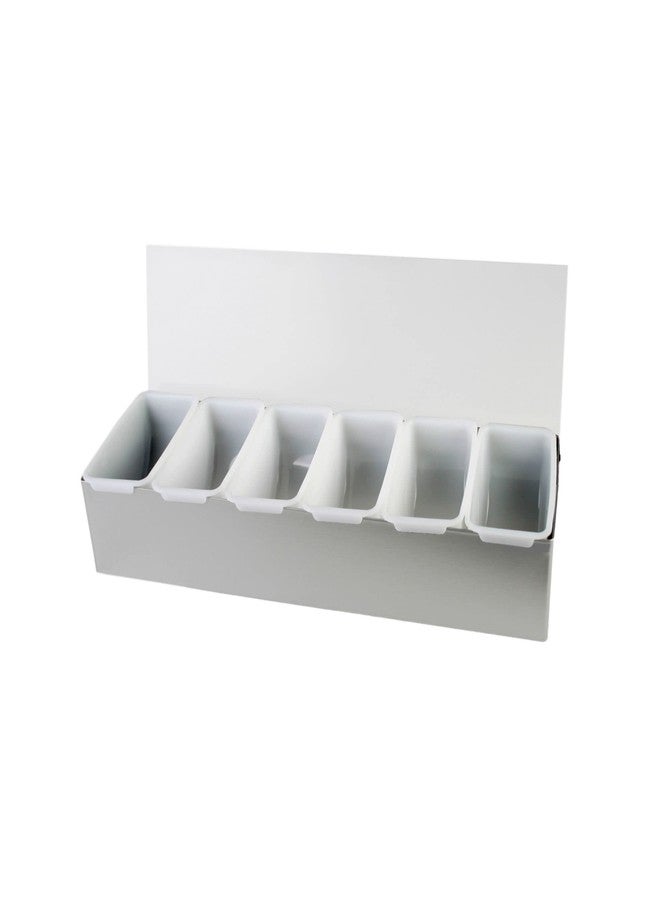 TrueCraftware- 6 Compartment Condiment Dispenser Garnish Tray Bar Caddy Stainless Steel Body with Acrylic Hinged White Color Lid- Condiment Server Caddy Bar Garnish Holder Bar - Image 1