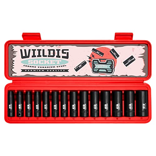 WIILDIS 14 Pieces 38Inch Drive Deep Impact Socket Set 7mm to 21mm CRV Metric 6Point 14 Pieces 38 Dr Socket - Image 1