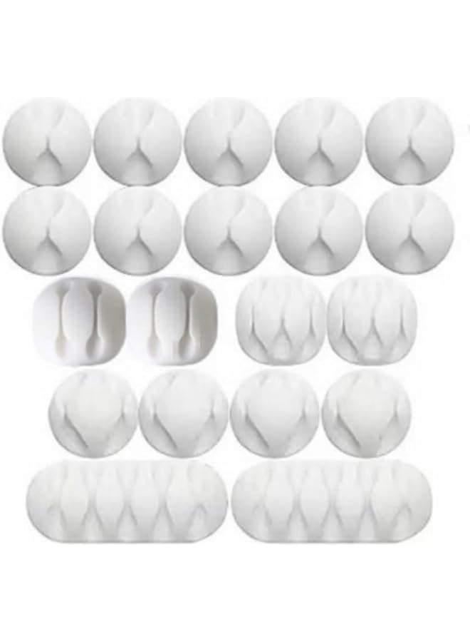 promass 20 Pack Silicone Cable Clip Holders, Self Adhesive Wire Management, Well-Organized Cables For Home, Office, Car (White)