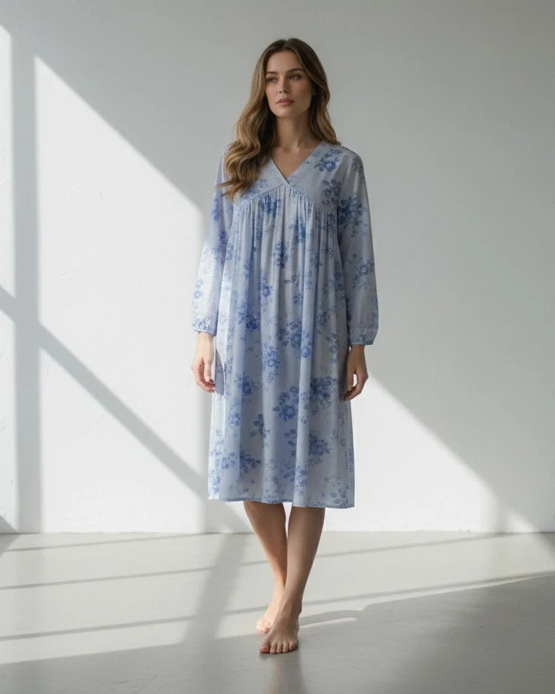 Redtag Women Blue Printed Night Gown
