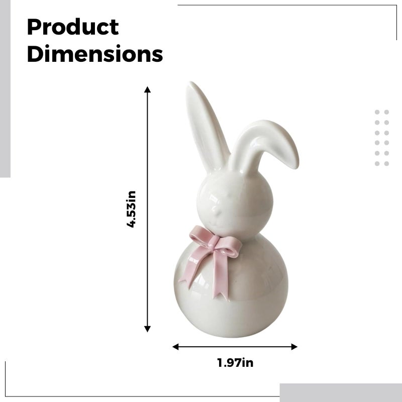 White Ceramic Bunny Figurine With Bowtie Easter Home Decor Tabletop Statue - Image 4