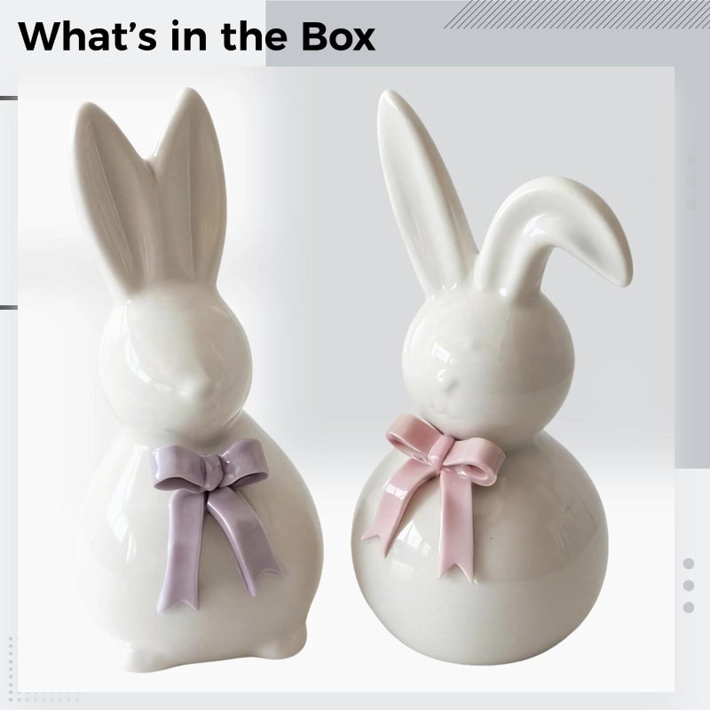 White Ceramic Bunny Figurine With Bowtie Easter Home Decor Tabletop Statue - Image 5