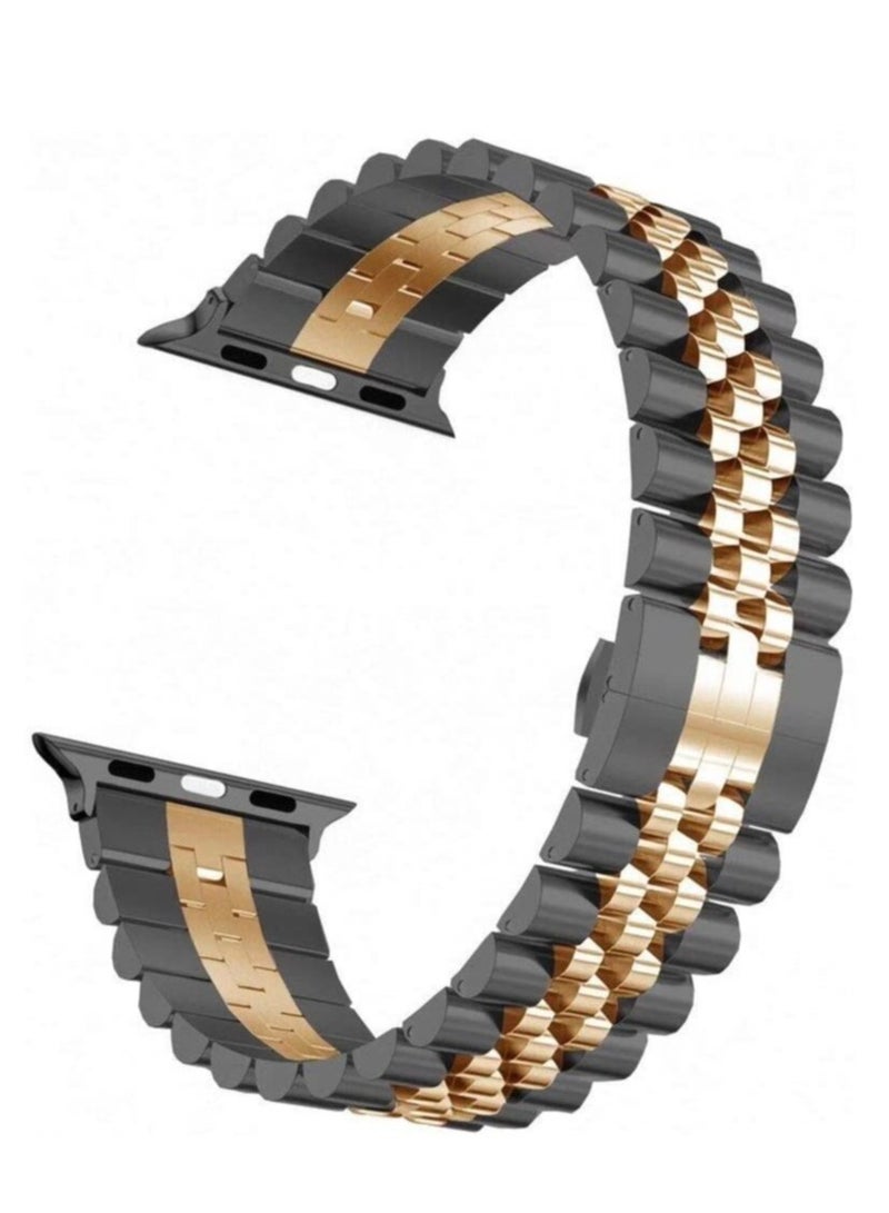 Stainless Steel Replacement Band for Apple Watch Ultra 49mm, 45mm, 44mm, 42mm – Metal Bracelet Compatible with Series 8/7/6/5/4/3/2/SE (Black+Rose Gold) - Image 3