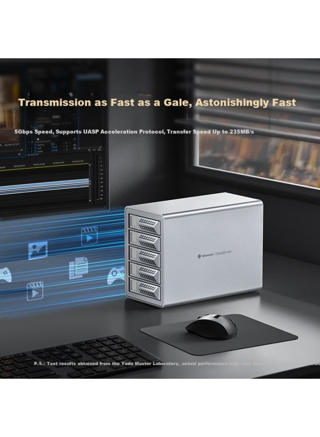Yottamaster Magnetic Disk Array Hard Drive Enclosure With Raid Storage Temperature Control Fan, 150w Power Universal 2.5/3.5 Sata Serial Mechanical And Solid State Hard Drive Compatible For Desktop Computers