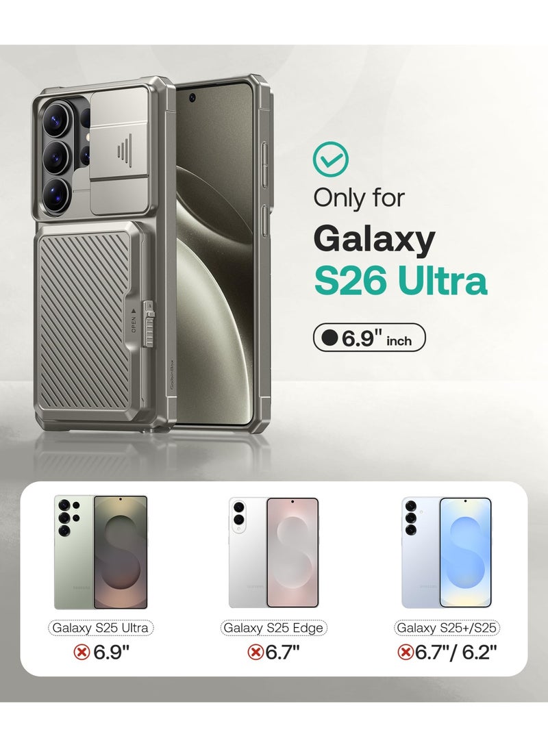GolbinBox for Samsung Galaxy S26 Ultra Case with Card Holder & Slide Camera Cover, Built-in Safety Lock and RFID Protection, [Holds 4-5 Cards or Cash], Galaxy S26 Ultra Case Wallet 6.9'', Pearl Silver - Image 2