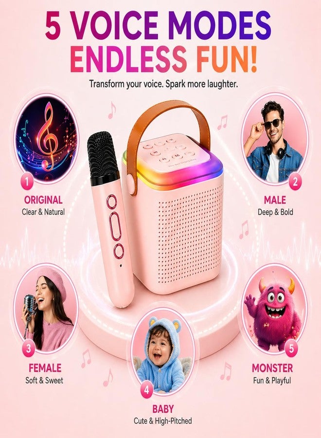 One94Store ميكروفون كاريوكي لاسلكي وسماعة LED مربعة من One94Store | ميكروفون غناء بتقنية بلوتوث مع أضواء RGB | مثالي لأي حفلة ولعبة هدية للأطفال والكبار (وردي) - Image 3