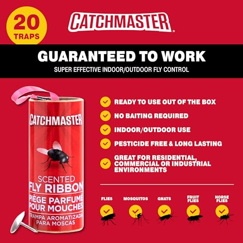 Catchmaster Fly Ribbon 20-Pack, Bug & Fruit Fly Traps Outdoor and Indoor, Premium Adhesive Sticky Strips & Gnat Hanging Strips, Bulk Scented Flying Insect Paper Rolls, Non Toxic Home Pest Control - Image 3
