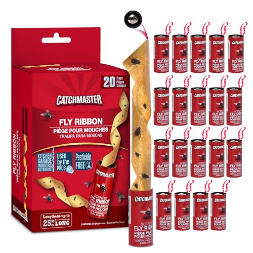 Catchmaster Fly Ribbon 20-Pack, Bug & Fruit Fly Traps Outdoor and Indoor, Premium Adhesive Sticky Strips & Gnat Hanging Strips, Bulk Scented Flying Insect Paper Rolls, Non Toxic Home Pest Control - Image 1