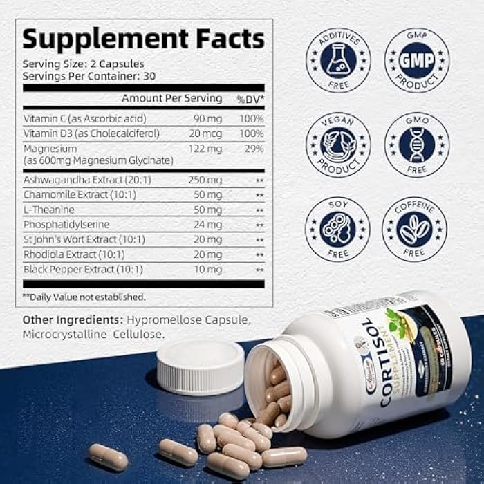 Alliwise Cortisol Supplements for Women & Men,High Cortisol Reducer, Manager, Detox, Lower and Control,with Magnesium, Ashwagandha,Rhodiola, L-Theanine for Mood,Focus,Sleep - Image 2