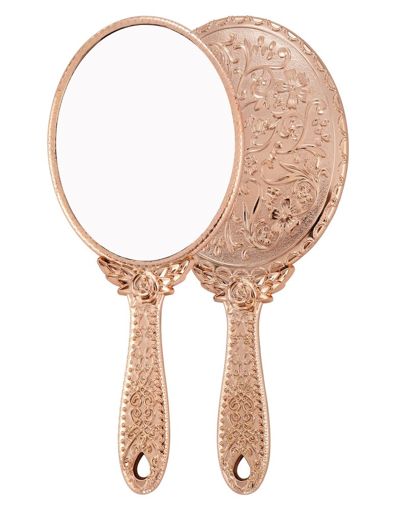 XPXKJ مرآة يد XPXKJ عتيقة مع مقبض مرآة مكياج للسفر