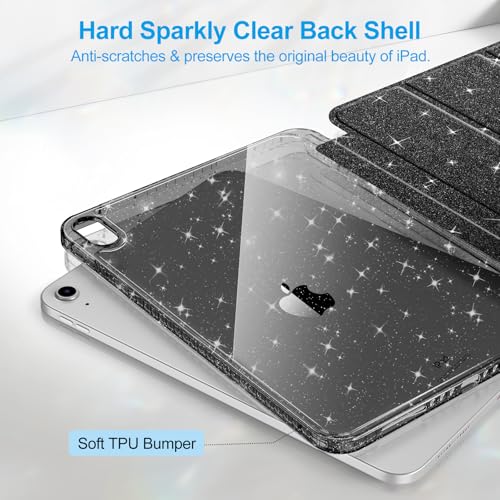 Fintie Slim Case for iPad (A16) 11th Generation 11 Inch (2025), iPad 10th Generation 10.9 Inch (2022) - Glittering Sparkly Shockproof Cover with Shiny Clear Back Shell & Pencil Holder, Black - Image 4