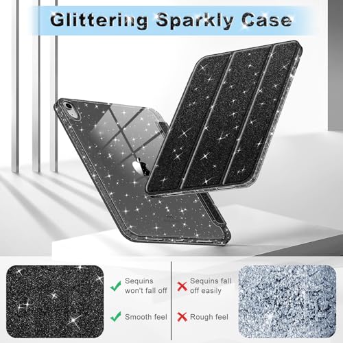 Fintie Slim Case for iPad (A16) 11th Generation 11 Inch (2025), iPad 10th Generation 10.9 Inch (2022) - Glittering Sparkly Shockproof Cover with Shiny Clear Back Shell & Pencil Holder, Black - Image 5