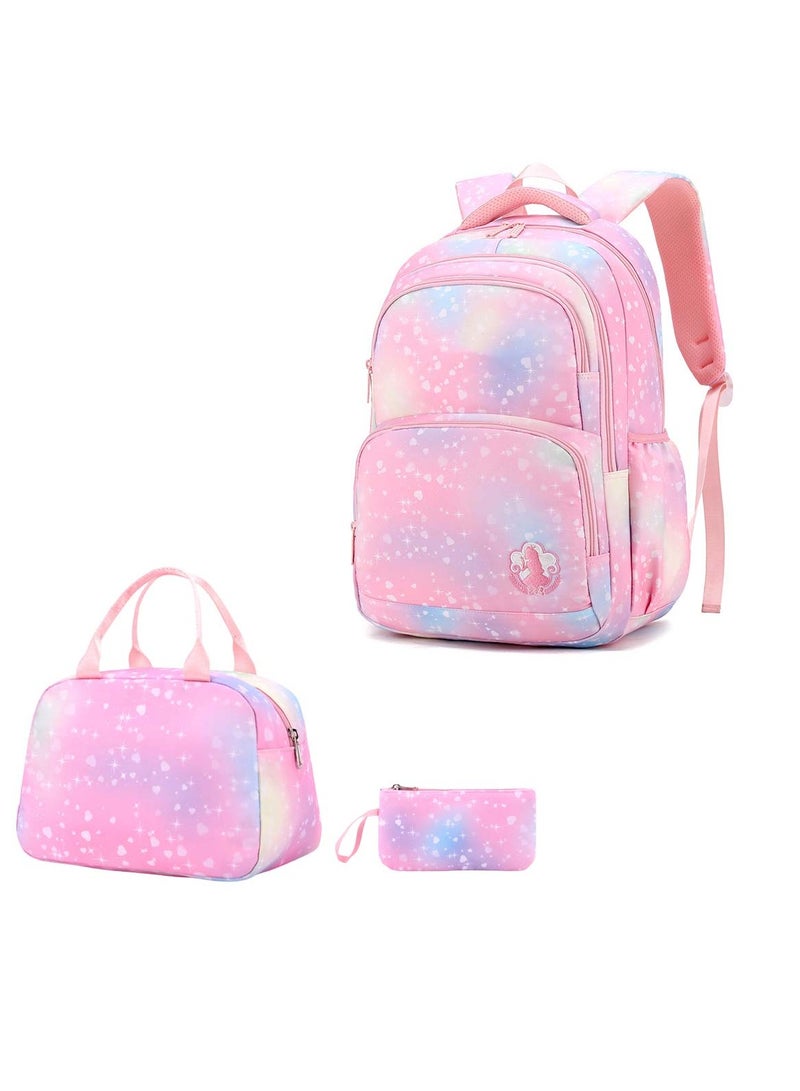 Huitich 3-Piece Pastel Galaxy Backpack Set for Girls School Bag, Lunch Bag & Pencil Case  - Image 1