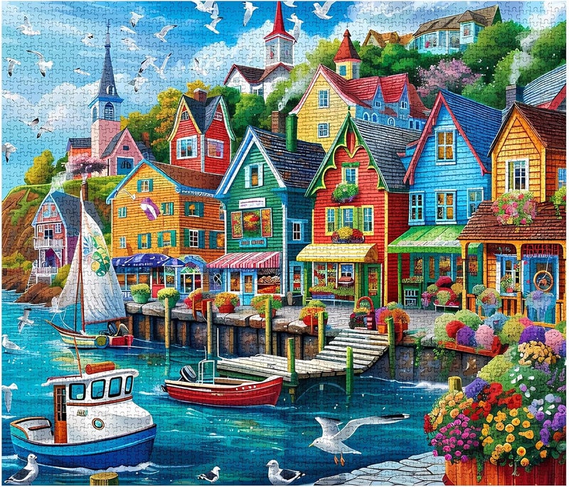 Tucocoo Jigsaw Puzzles 1000 Pieces for AdultsColorful Seaside Town Hardboard PuzzleChallenging Puzzle Perfect for Game NightsDIY Home Wall DecorArt Puzzles Colorful Coastal Town 27 x 20 - Image 2