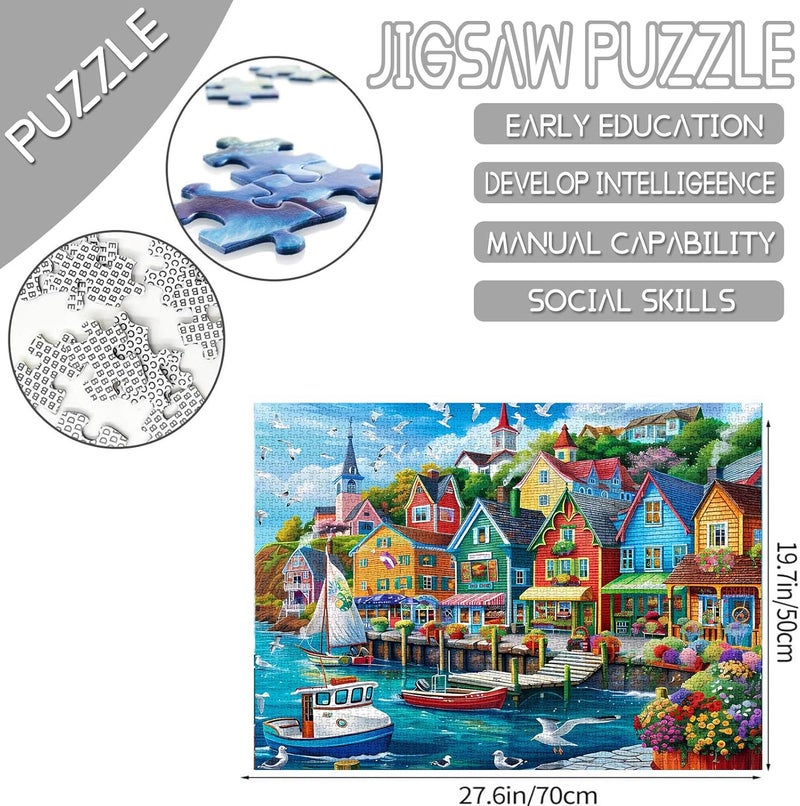 Tucocoo Jigsaw Puzzles 1000 Pieces for AdultsColorful Seaside Town Hardboard PuzzleChallenging Puzzle Perfect for Game NightsDIY Home Wall DecorArt Puzzles Colorful Coastal Town 27 x 20 - Image 3