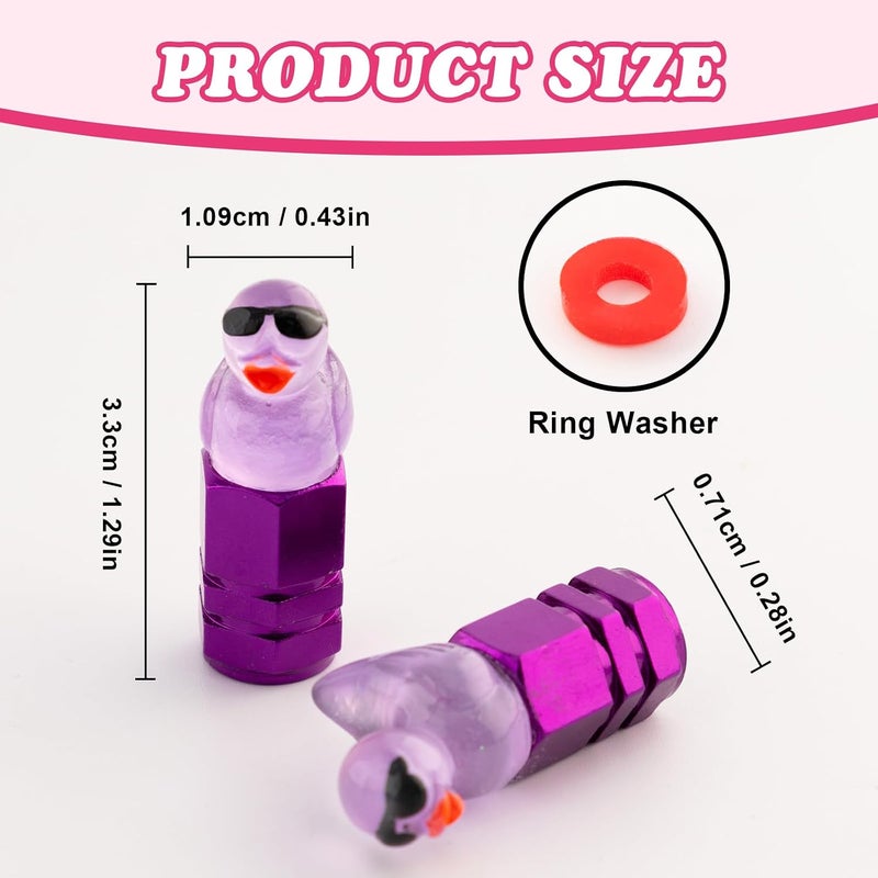 Rislobx 4Pcs Duck Tire Valve Stem Caps - Funny Sunglasses Covers for Wheels, Decorative Cute Car Accessories (Hexagon Purple) - Image 5