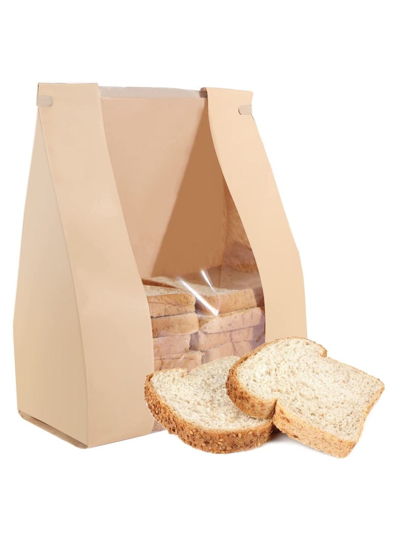 Y&D 50 Pack Bakery Bags with Window,33 * 16 11 cm Large Paper Bread for Homemade Bread, Tin Tie Tab Lock Brown Window Cookie Coffee Treat  - Image 1