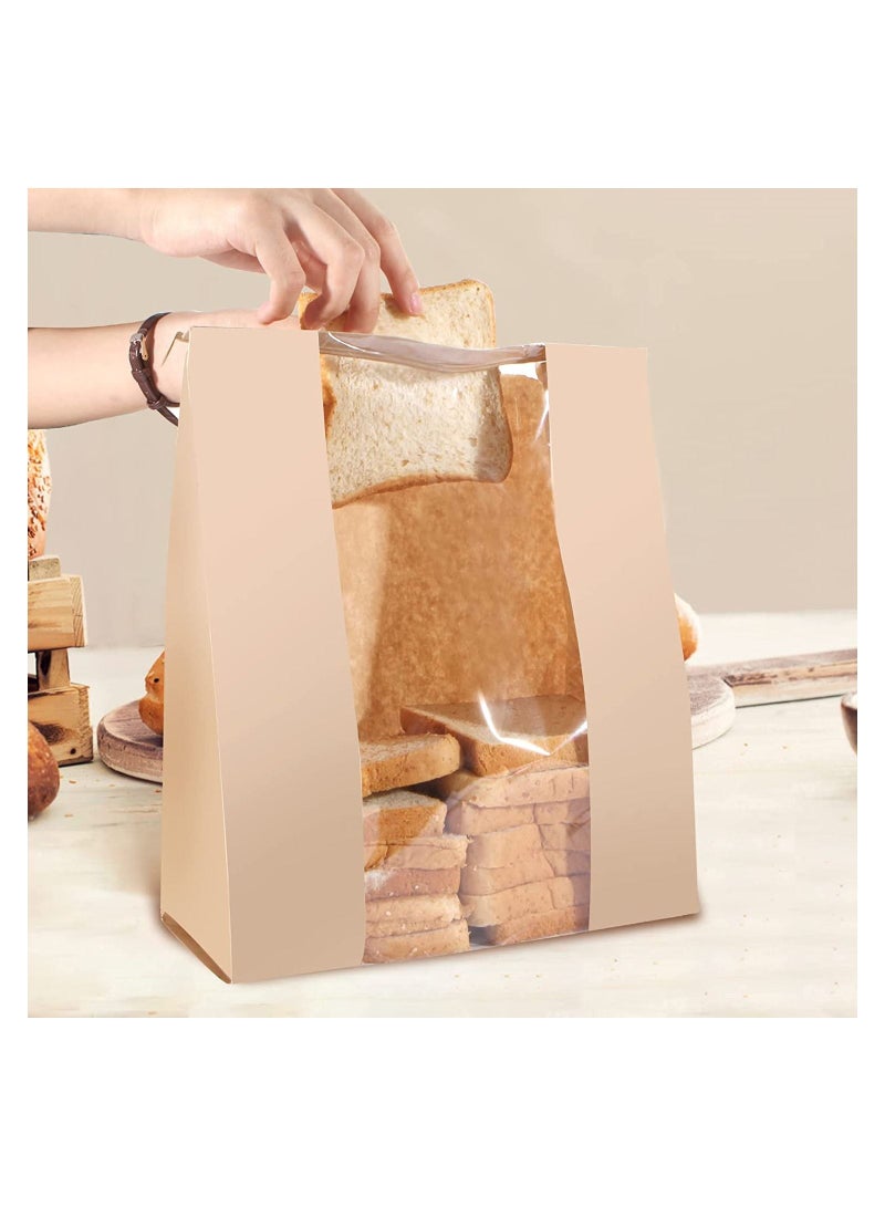 Y&D 50 Pack Bakery Bags with Window,33 * 16 11 cm Large Paper Bread for Homemade Bread, Tin Tie Tab Lock Brown Window Cookie Coffee Treat  - Image 5