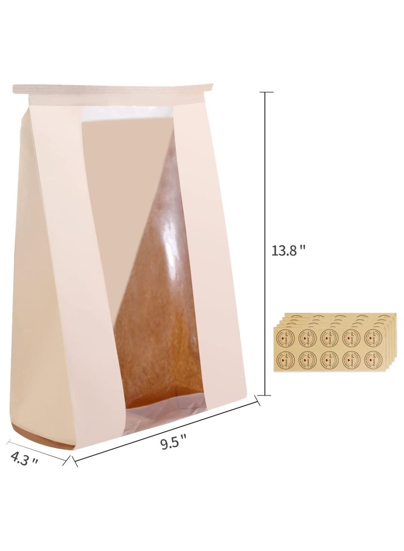 Y&D 50 Pack Bakery Bags with Window,33 * 16 11 cm Large Paper Bread for Homemade Bread, Tin Tie Tab Lock Brown Window Cookie Coffee Treat  - Image 2