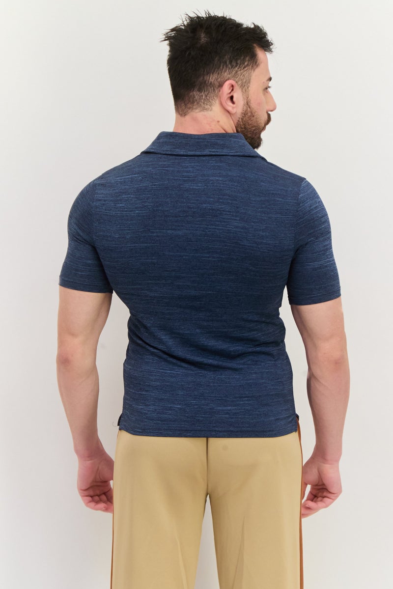 SKECHERS Men Sportswear Fit Short Sleeve Training Polo Shirts, Heather Navy  - Image 3