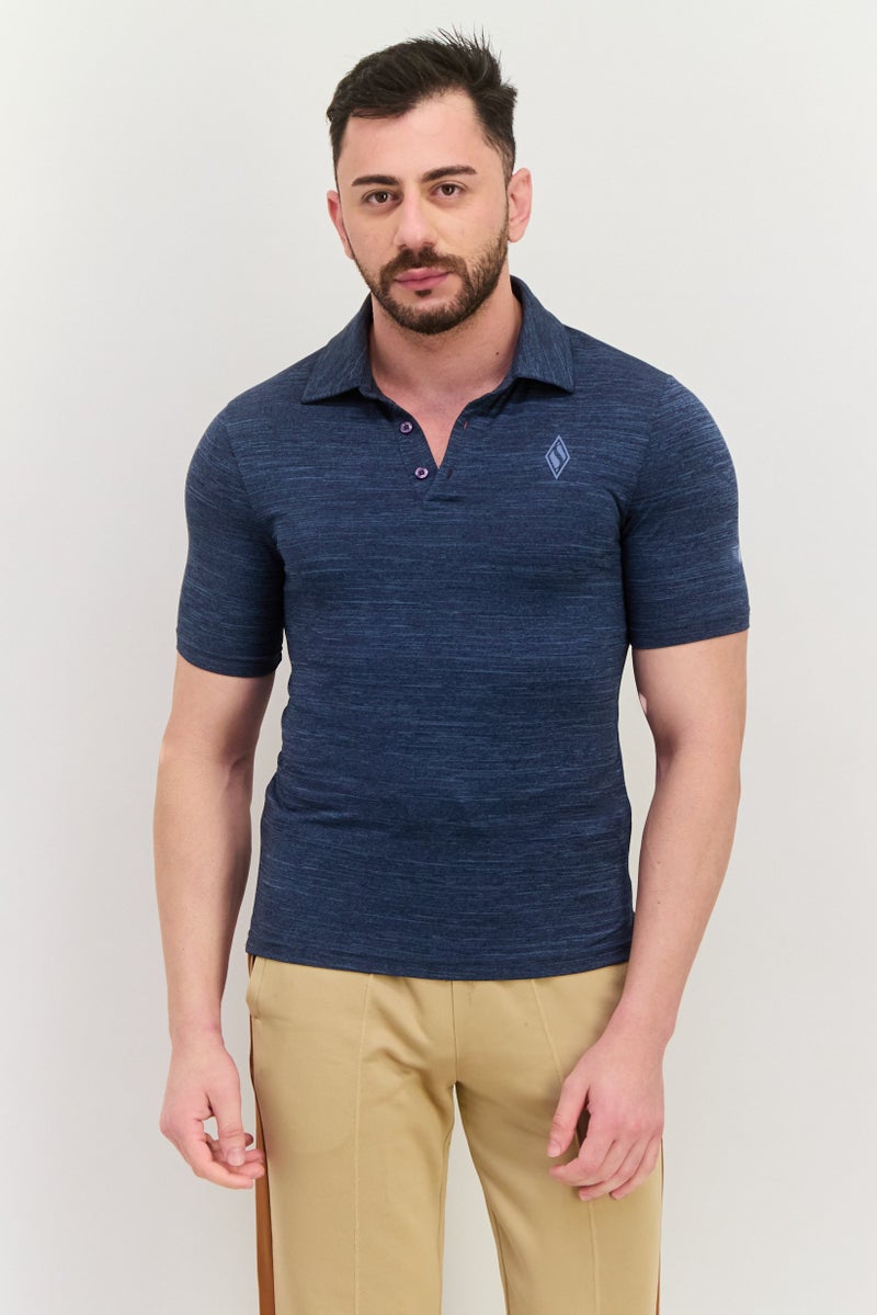 SKECHERS Men Sportswear Fit Short Sleeve Training Polo Shirts, Heather Navy  - Image 1