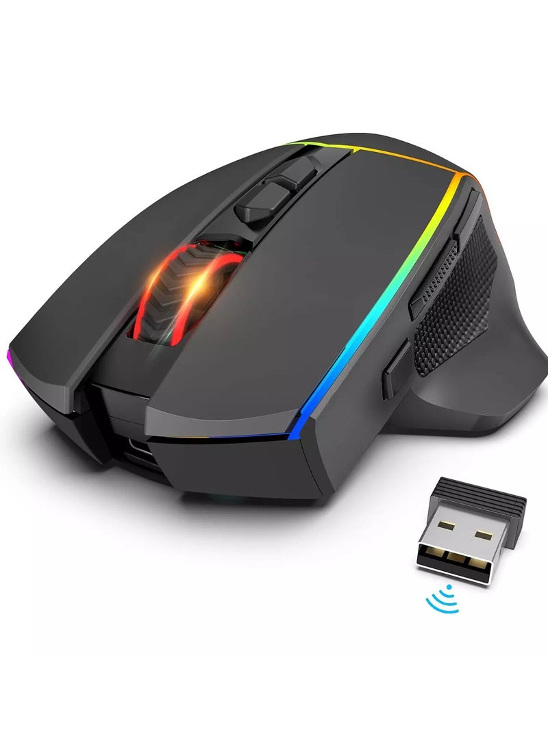 REDRAGON M814 AXE PRO RGB Tri-Mode 2.4G/USB-C/Bluetooth Rechargeable Gaming Mouse – 8,000 DPI (Black) - Image 3