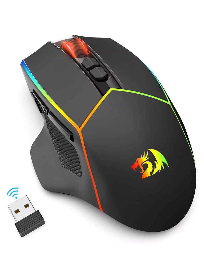 REDRAGON M814 AXE PRO RGB Tri-Mode 2.4G/USB-C/Bluetooth Rechargeable Gaming Mouse – 8,000 DPI (Black) - Image 2