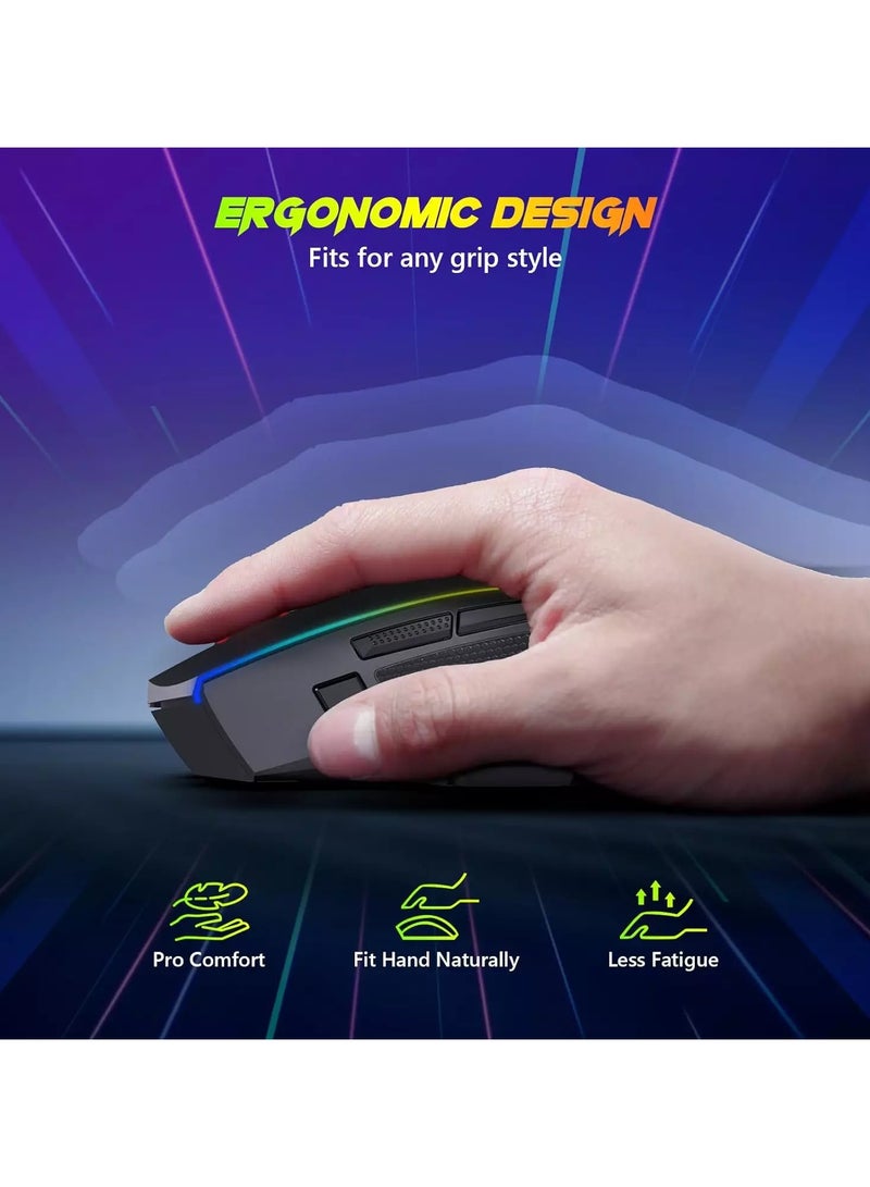 REDRAGON M814 AXE PRO RGB Tri-Mode 2.4G/USB-C/Bluetooth Rechargeable Gaming Mouse – 8,000 DPI (Black) - Image 4