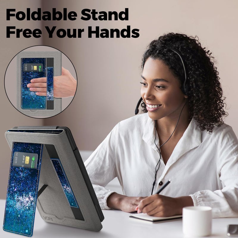 VORI Stand Case for Kindle Paperwhite (11th Generation-2021) and Kindle Paperwhite Signature Edition, PU Leather Case Smart Protective Cover with Auto-Wake/Sleep and Hand Strap, Galaxy - Image 5