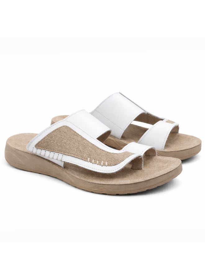 Men's genuine leather slippers in –white modern, comfortable design with high-quality materials and a cushioned orthopedic insole – ideal for everyday wear and outings - Image 2