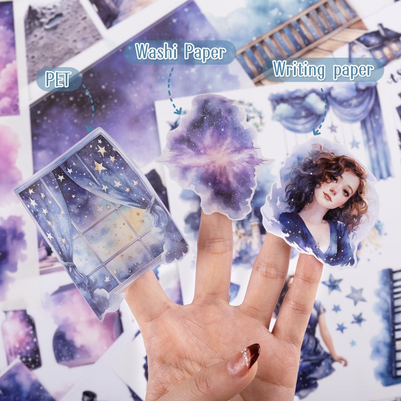 Dizdkizd Pre-Cut Galaxy Sticker for Journaling, PET Washi Paper Collage Book, 20 Sheets Star Space Fantasy Planner Decals Scrapbook Junk Journal Supplies - Image 5