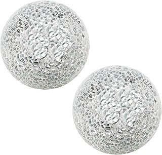 Woration 2.56 Inch Modern Decorative Crackled Mosaic Glass Silver Sphere Balls Centerpiece Ornaments Orbs for Bowls - Image 1