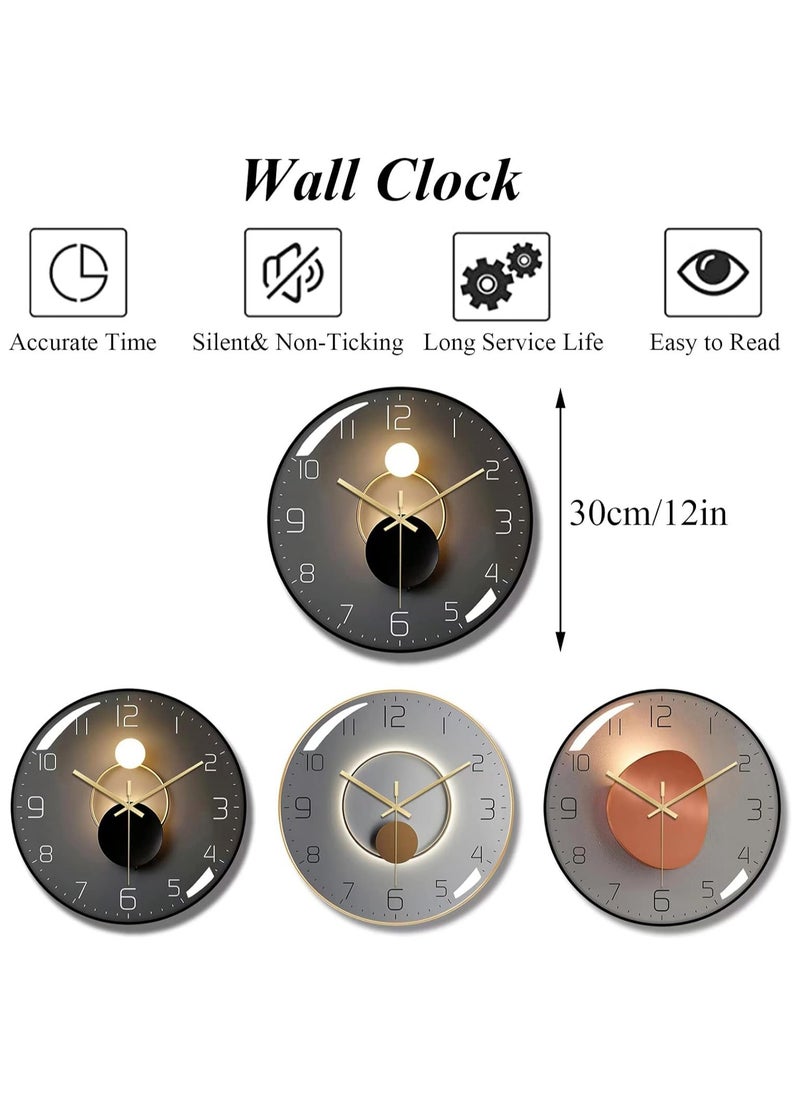 Arabest - Wall Clock,3D Curved Glass Large Wall Clock,12-inch Silent Non-Ticking Round Classroom Clock, Battery Operated Easy to Read Decorative Wall Clocks,Stylish Kitchen Wall Clock(Black) - Image 1