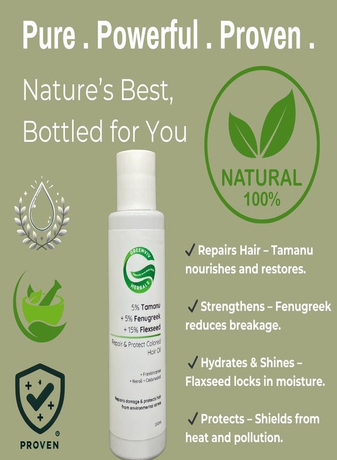 Greenviv Flaxseed Hair Oil for Repair & Protection | with Tamanu & Fenugreek Oils | Nourishes Damaged Hair & Protects Color-Treated Strands | Mineral Oil-Free | 100 ml - Image 2