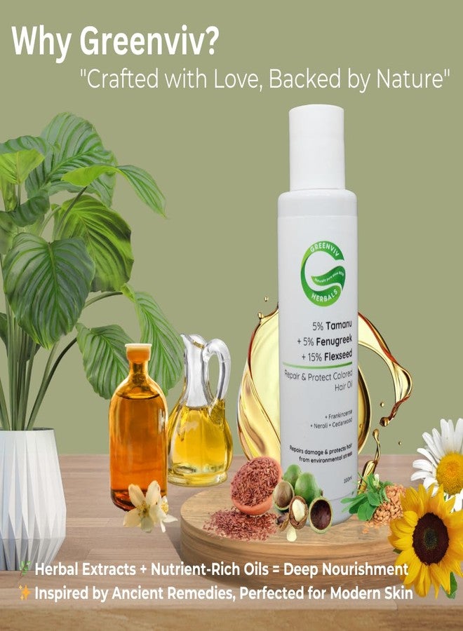 Greenviv Flaxseed Hair Oil for Repair & Protection | with Tamanu & Fenugreek Oils | Nourishes Damaged Hair & Protects Color-Treated Strands | Mineral Oil-Free | 100 ml - Image 4