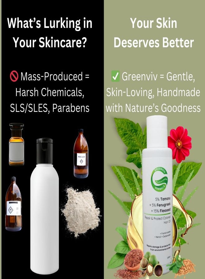 Greenviv Flaxseed Hair Oil for Repair & Protection | with Tamanu & Fenugreek Oils | Nourishes Damaged Hair & Protects Color-Treated Strands | Mineral Oil-Free | 100 ml - Image 3
