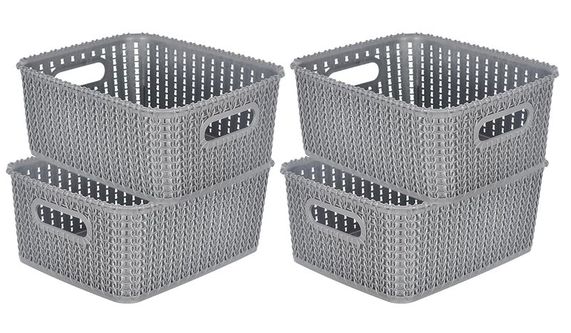 Kuber Industries Heart Home Multiuses Large M 20 Plastic Tray/Basket/Organizer Without Lid- Pack of 4 (Grey) -46HH099 - Image 1