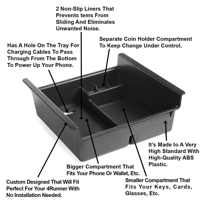 lebogner Center Console Storage Tray Organizer Compatible with Toyota 4Runner, Armrest Console Secondary Accessories Box with Coin Container & Gl Holder All Models of Fifth Generation 2010-2021 - Image 2