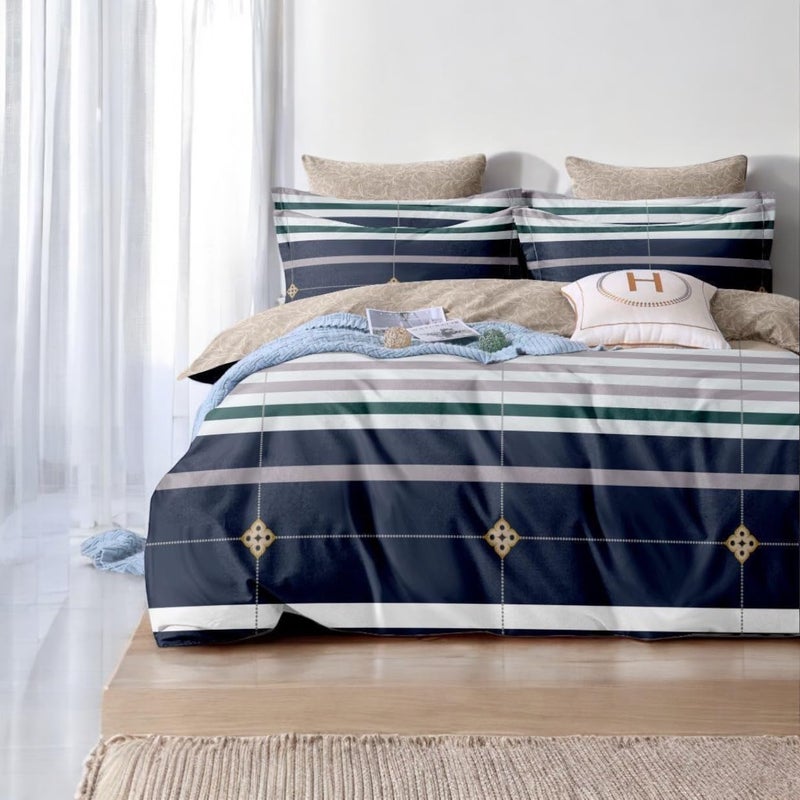 PWI Cotton Feel Elastic Fitted Glace Printed King Size Double Bedsheet with 2 Large Pillow Covers, Inches, 72x78x10 -Multicolour - Image 1