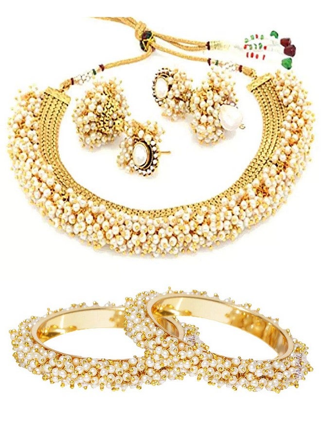 YouBella Jewellery Sets for Women Gold Plated Pearl Wedding Bridal Necklace Jewellery Set with Earrings and Bangles Combo for Girls/Women (2.6) - Image 1