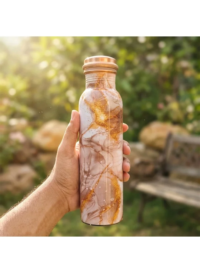 Mobcos Mobcos Mocha Luxe Marble Copper Water Bottle 1 Ltr, 99% Pure Copper Bottle with Leakproof Screw Cap, Handmade Marbled Design, Reusable Water Bottle for Home, Office & Travel