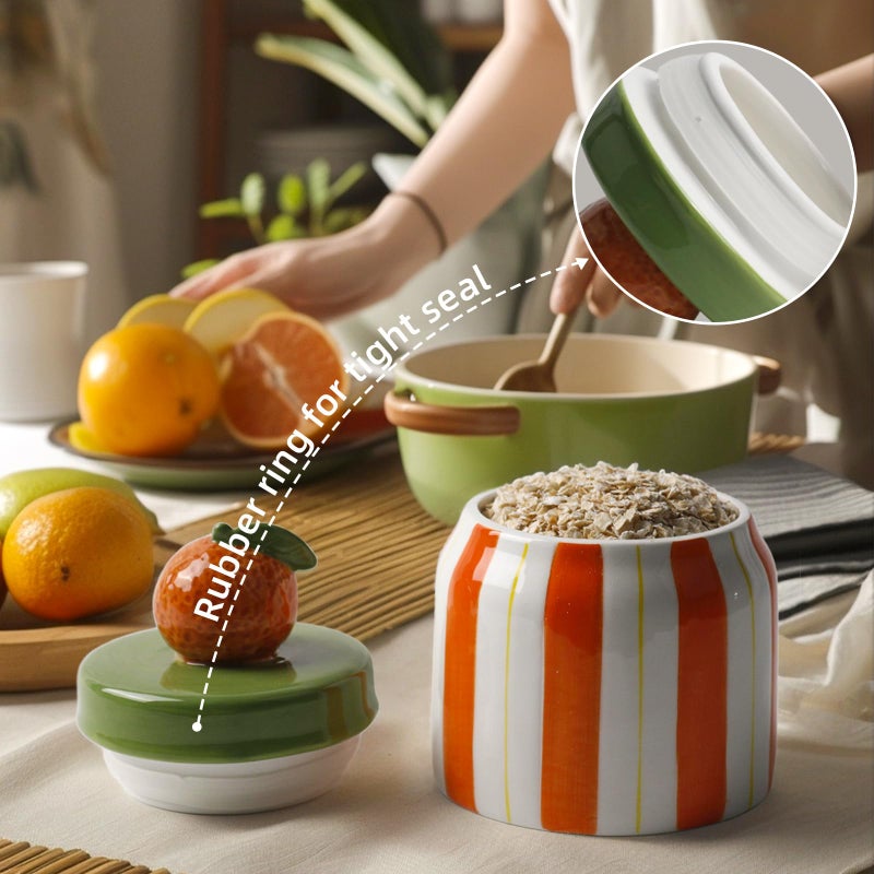 DIF DECO Cookie Jars with Lid Airtight, Hand Painted Orange Ceramic Food Storage Containers with Lids for Home Decor and Kitchen Countertops, For Coffee, Spices, Sugar, Tea, Salt, Honey, Candy, Nut - Image 4