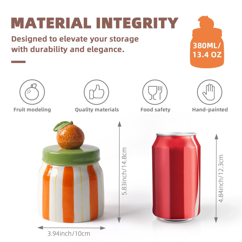 DIF DECO Cookie Jars with Lid Airtight, Hand Painted Orange Ceramic Food Storage Containers with Lids for Home Decor and Kitchen Countertops, For Coffee, Spices, Sugar, Tea, Salt, Honey, Candy, Nut - Image 2
