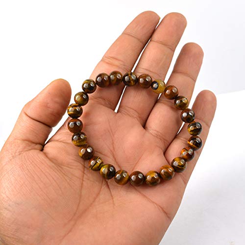 Crystu Natural Tiger Eye Bracelet, 8mm, Golden & Brown, Unisex, Stretchy Wristband - Image 2